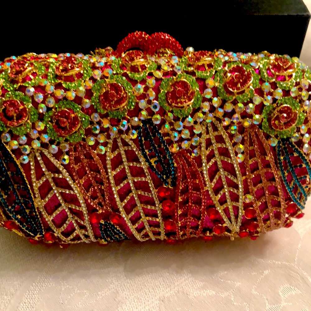 New jewel clutch Red. multi color